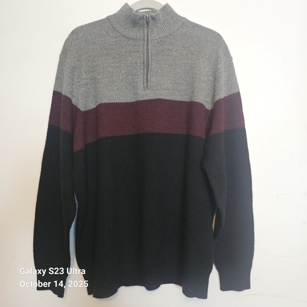 Dockers 1/4 Zip‎ Knit Sweater Mens Size 2XL XXL Gray Red Black Colorblock